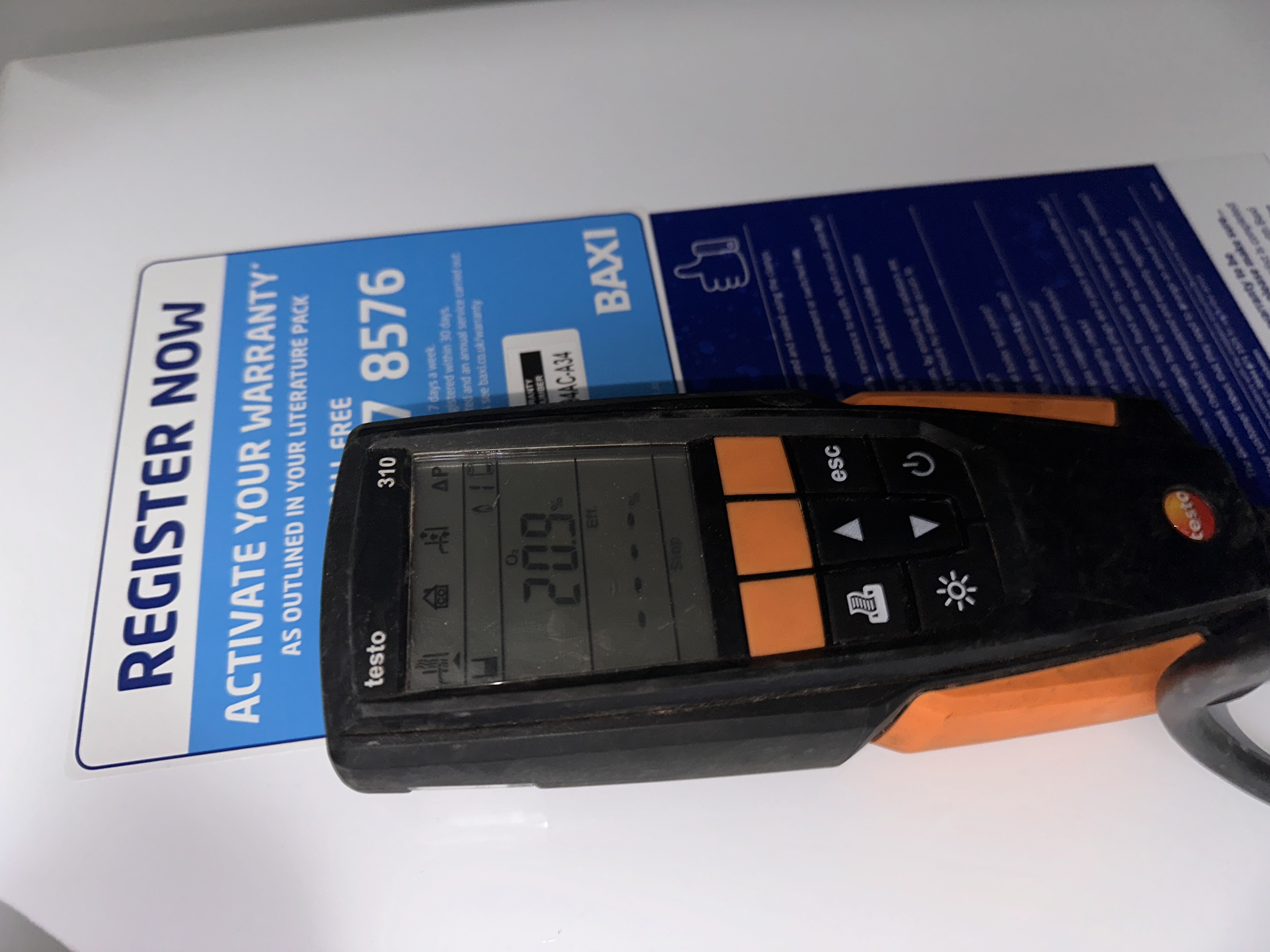 Flue gas analyser testing carried out during boiler servicing